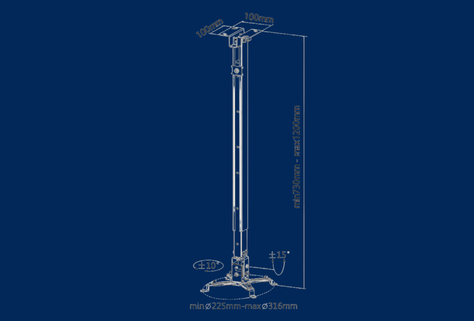 reflecta Universal-Deckenhalterung Tapa für Datenprojektoren L = 700-1200mm silber