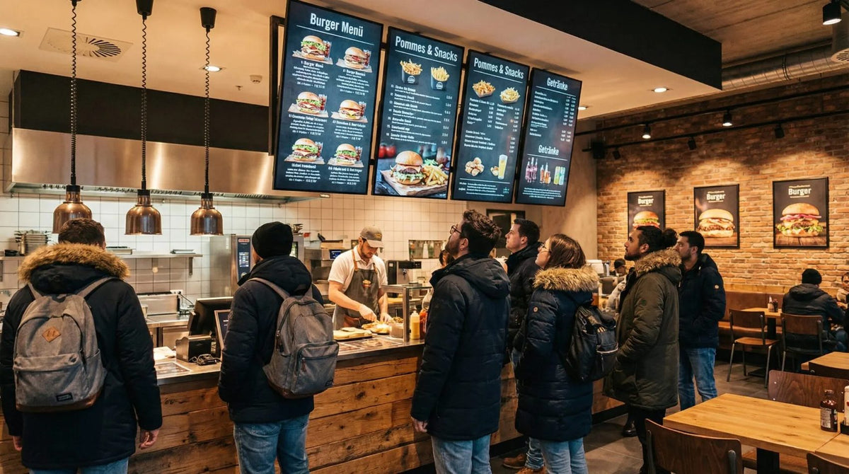 Digitale Menüboards über der Theke – Anwendungsbeispiel